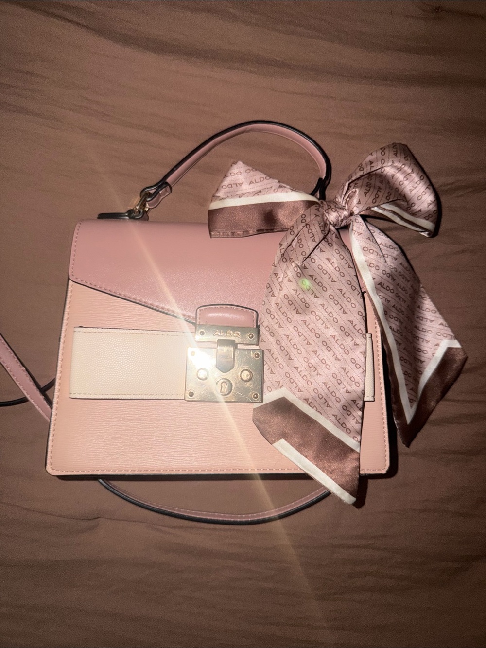 ALDO Pink Top-Handle Satchel with Logo Bow Scarf